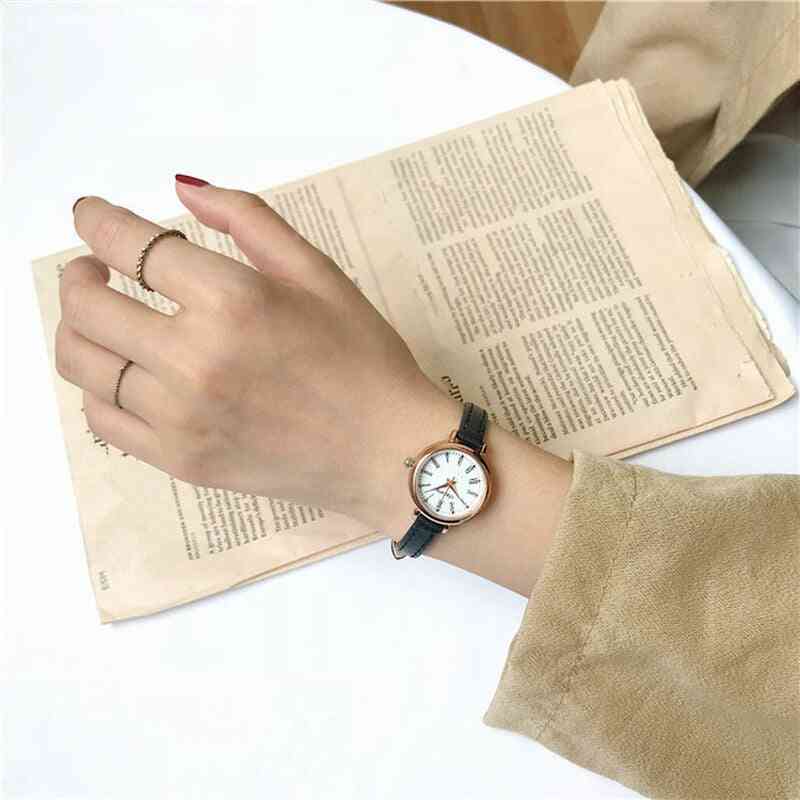 Rétro vintage femmes montres qualités petites dames montres bracelet en cuir horloge