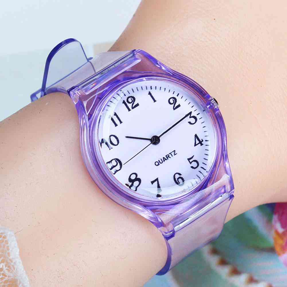 Fashion Transparent Candy Color Plastic Band Casual Quartz Watch