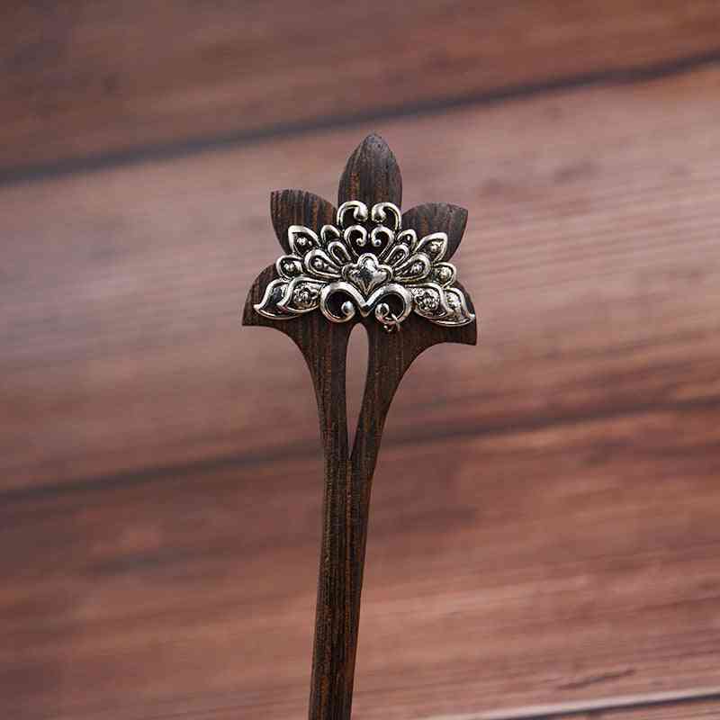 Kovový lotosový kvet drevo dámske vlásenky, módny doplnok k šperku