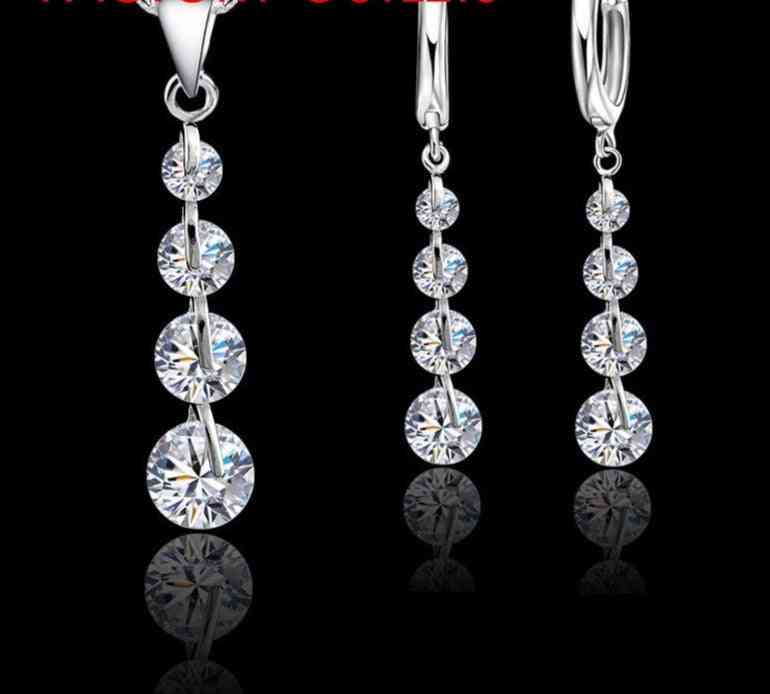 925 Sterling Silver Pendant Necklaces Hoop-earrings Set