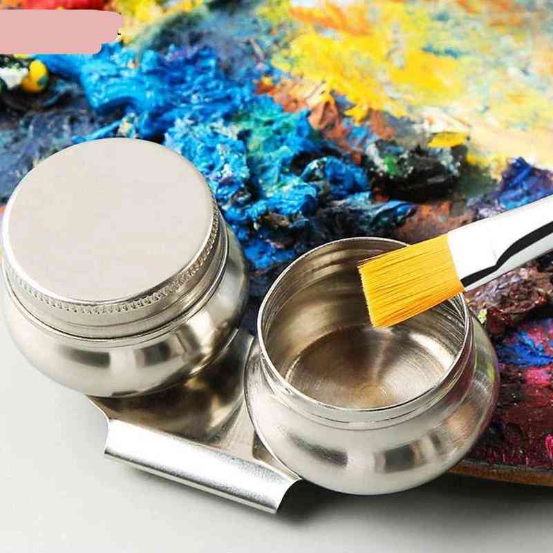 Stainless Steel, Drum Painting Palette, Oil Paint Pot, Single, Double Hole Dipper, Drawing Tools