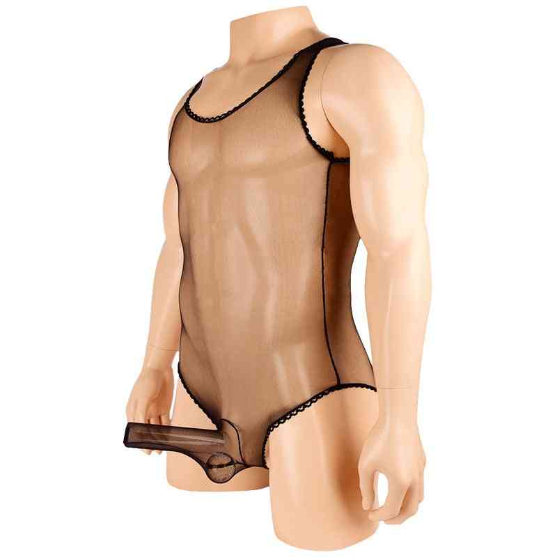 Hommes lingerie pure maille gay sissy justaucorps teddy pénis gaine body