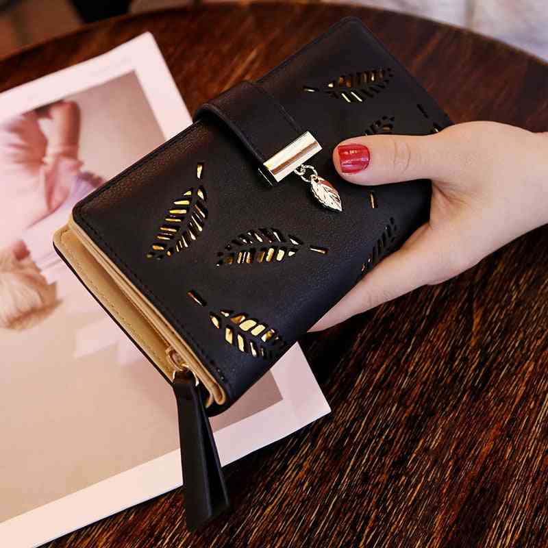 Women Leather Wallet, Leaves Pouch Handbag For Coin Purse Card Holders
