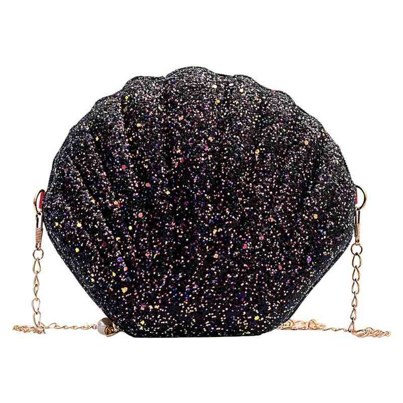 Women Cute Sequins Handbags, Chain Zipper Shell Crossbody Bag