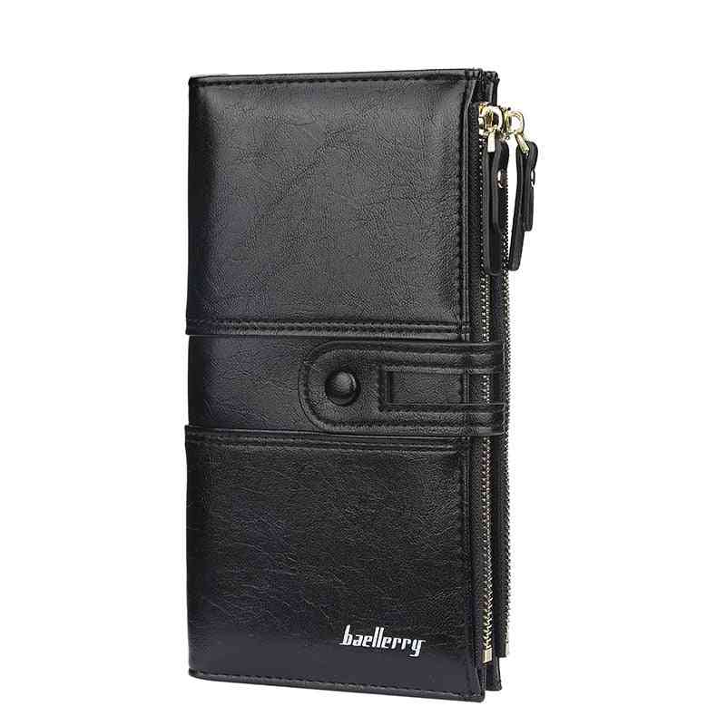 Dámska módna dlhá kožená peňaženka, kabelka na zips s držiakom karty