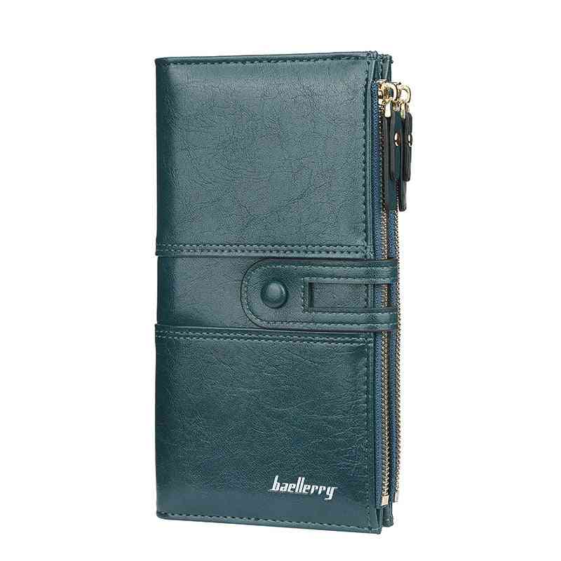 Dámska módna dlhá kožená peňaženka, kabelka na zips s držiakom karty