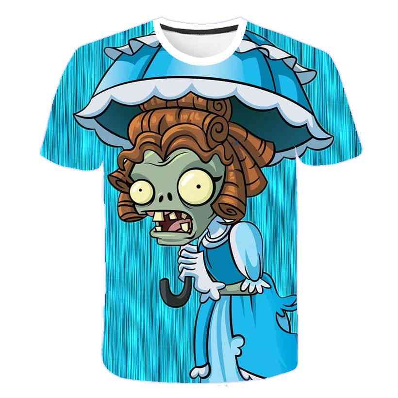 Plants vs zombies cartoon zomert-shirt, 3D-geprinte kleding