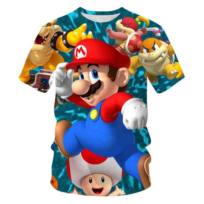 T-shirt dziecięcy Super Mario z nadrukiem 3D, letnie koszulki chłopięce / dziewczęce z krótkim rękawem