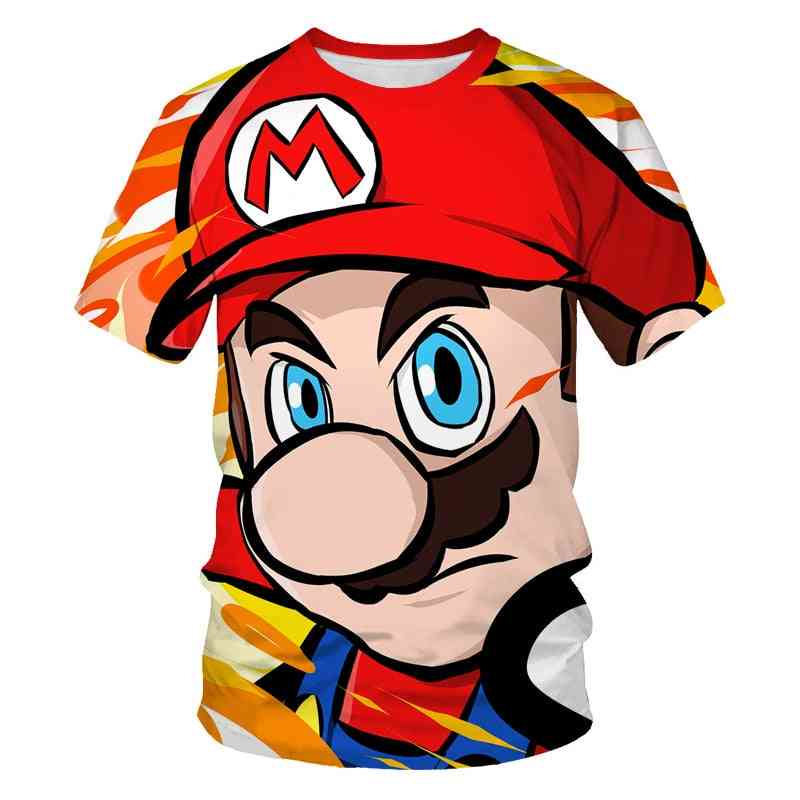 3D tričko s potiskem Super Mario, letní košile pro chlapce a dívky s krátkým rukávem
