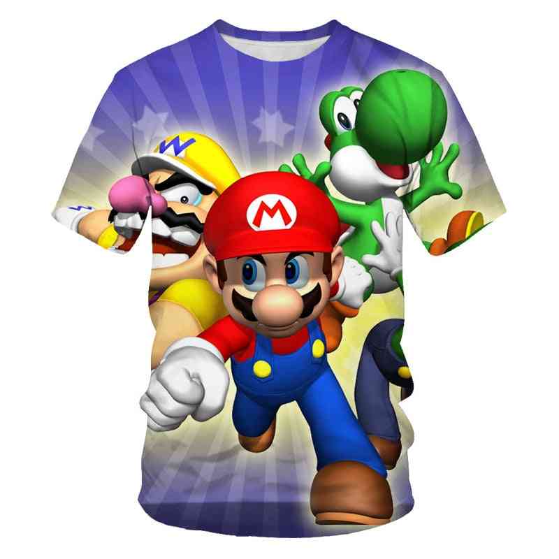 Camiseta super mario impressa em 3D, camisas de manga curta para menino / menina de verão