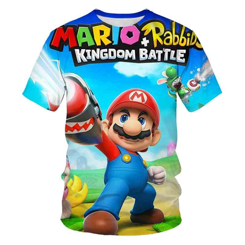 3D tričko s potiskem Super Mario, letní košile pro chlapce a dívky s krátkým rukávem
