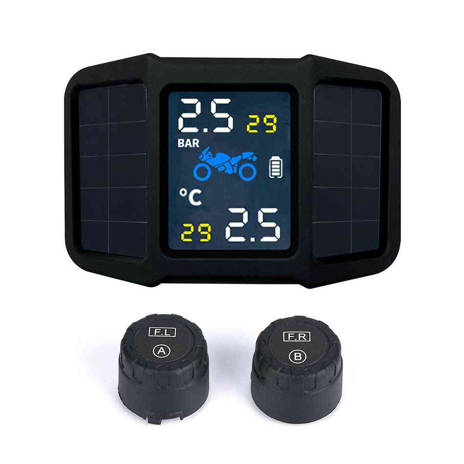 New Usb Solar Charging Motorcycle Tire Pressure, Temperature Monitoring System With 2 External Sensors