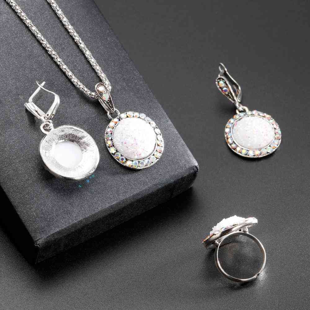 Necklace, Earrings, Bracelet And Ring Set-stone Wedding Jewelry