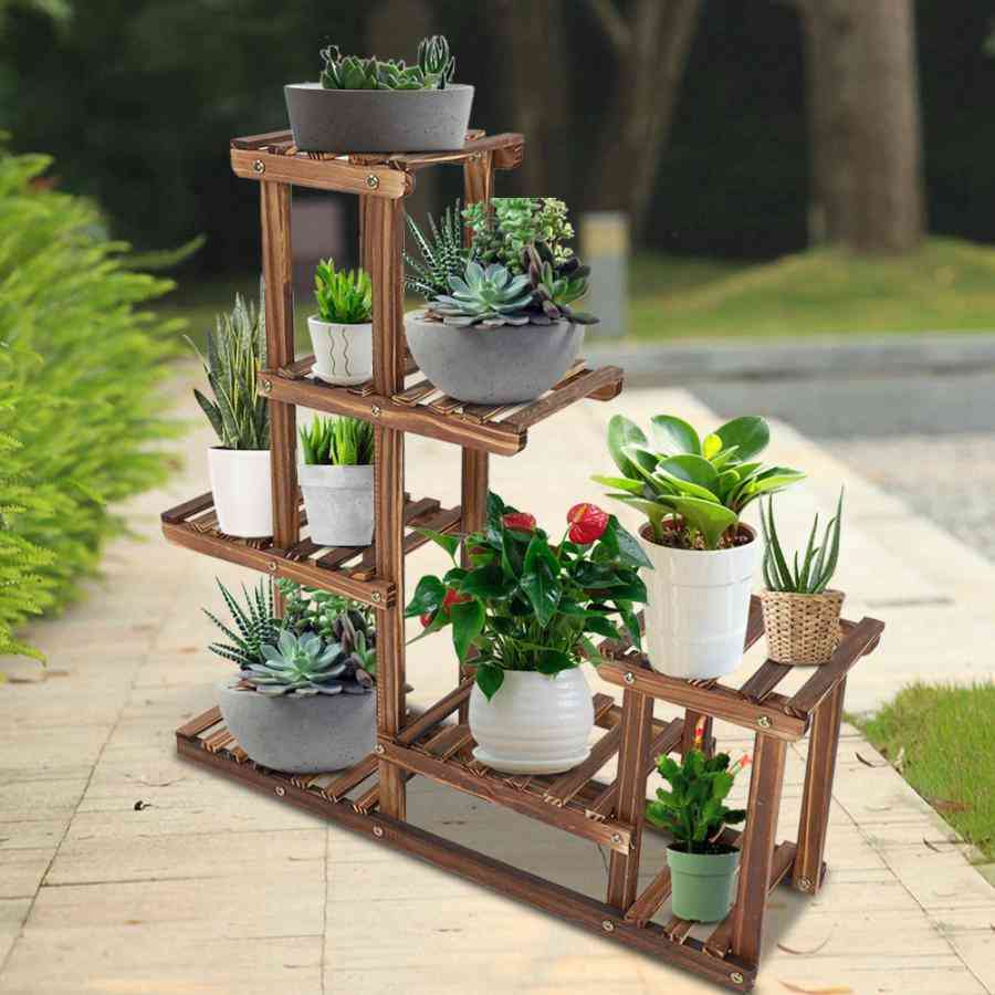 Multi-tier houten opvouwbare bloemenrek plantenstandaard