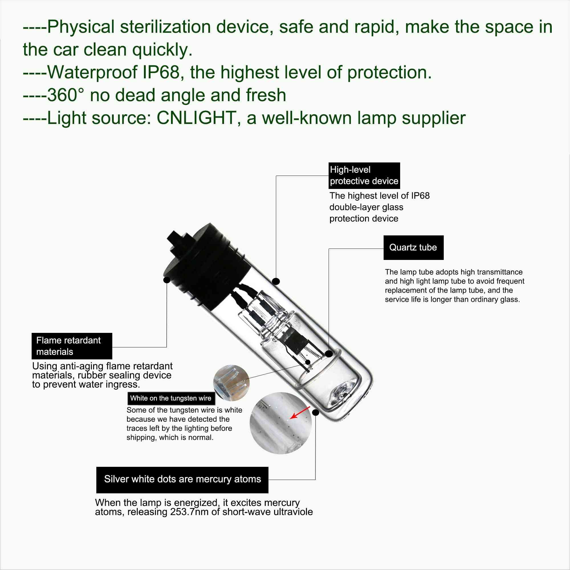 UV-ljus UV-linjärlampa med laddare för RV lämpligt litet utrymme, timerlägen justerbara