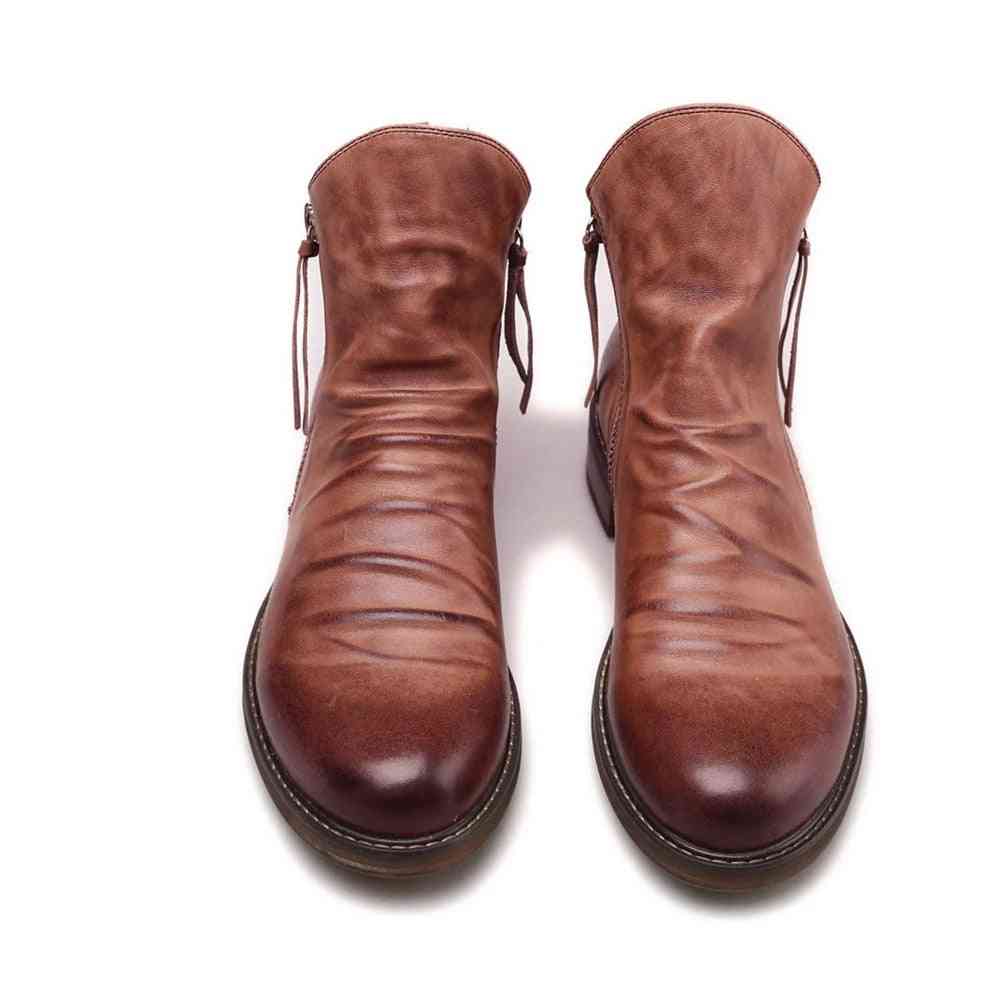Men Basic Boots Pu Leather Vintage Fashion Shoes Zip Winter Autumn Ankle