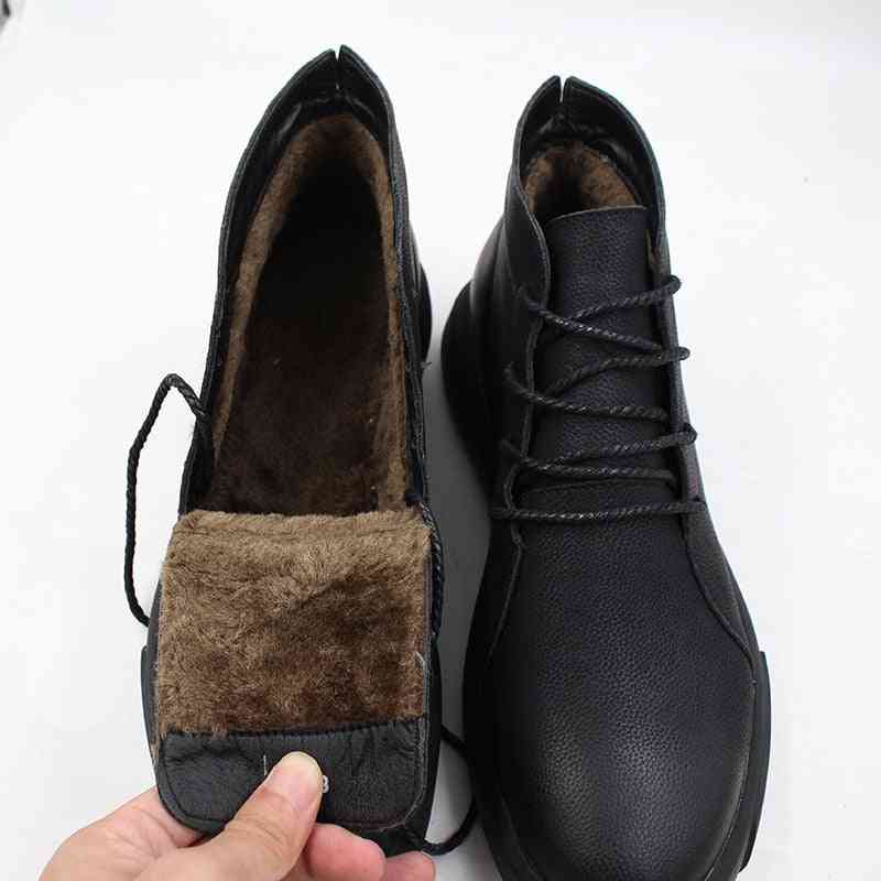 Men Boots Winter Leather Casual Shoes Warm Snow Male Rubber Ankle