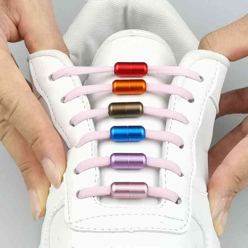 Metalowe sznurówki z blokadą okrągłe elastyczne specjalne bez krawata dla mężczyzn kobiety sznurowanie gumowych zapatillas kolory