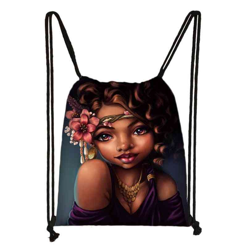 Afro Print Drawstring Women Travel Bag, Fashion Storage Bags