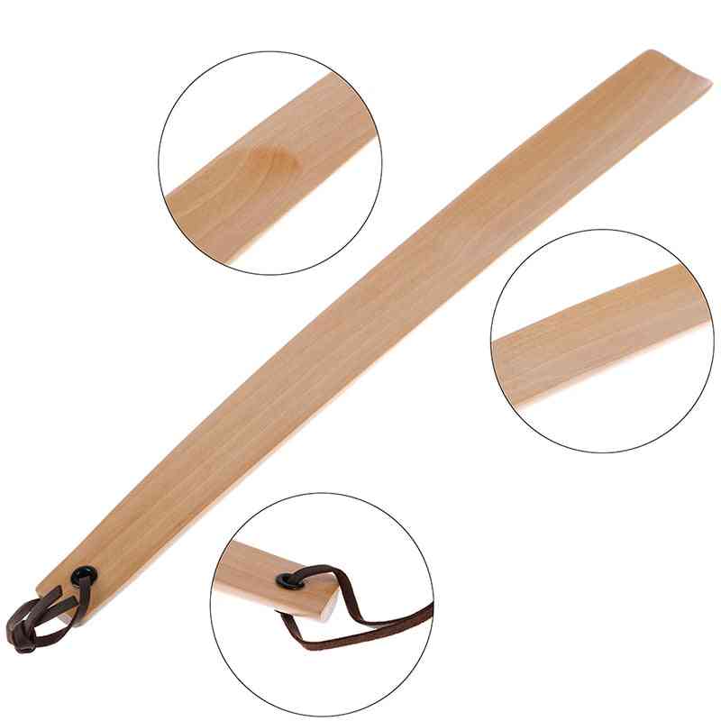 Long Handle Unisex Wood Spoon Shape Shoehorn