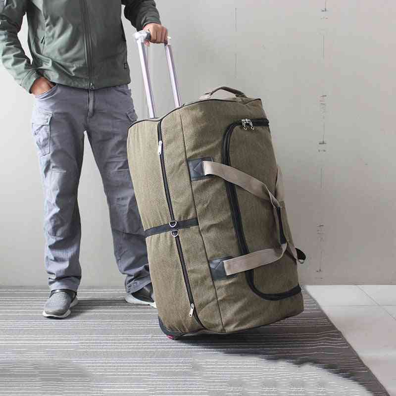 Large Trolley With Wheels Long-distance Consignment Luggage Big Canvas Travel/suitcase Bag
