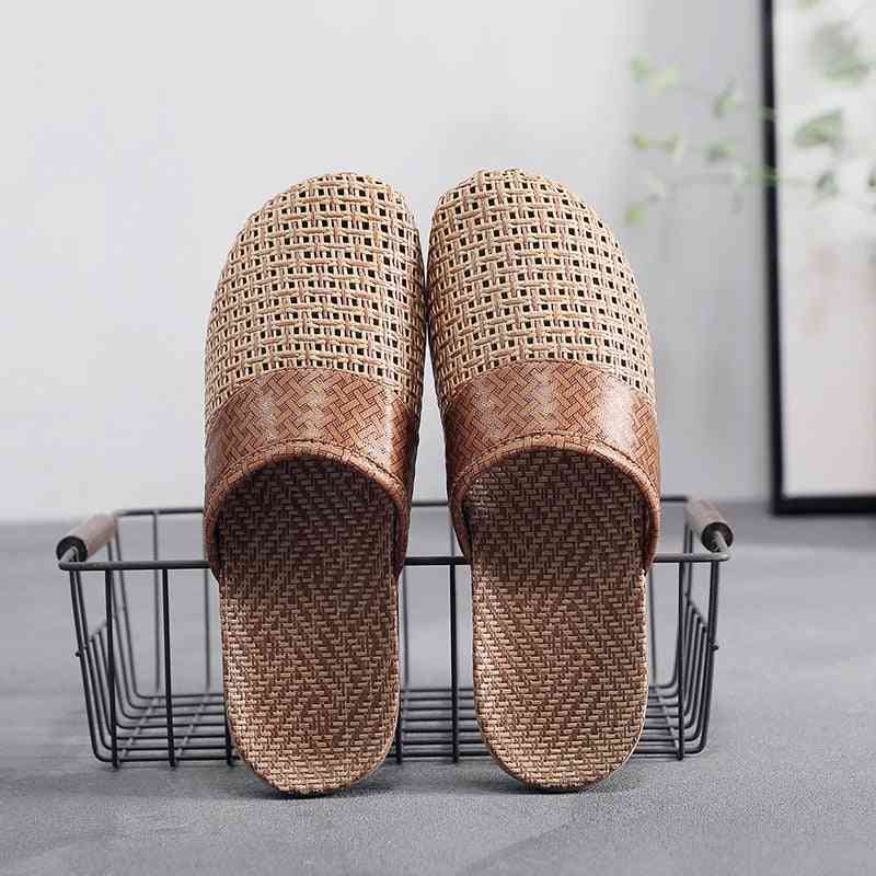 Men Summer Shoes Slippers Flax Weaving Breathable Non-slip Sandals