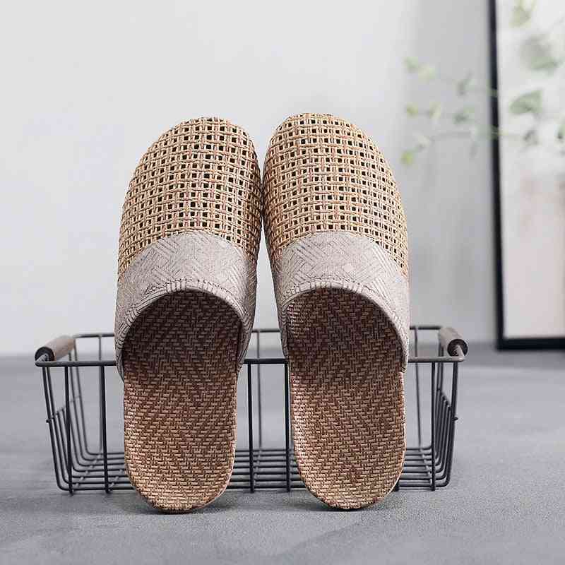 Sapatos de verão masculinos chinelos tecelagem de linho sandálias antiderrapantes respiráveis