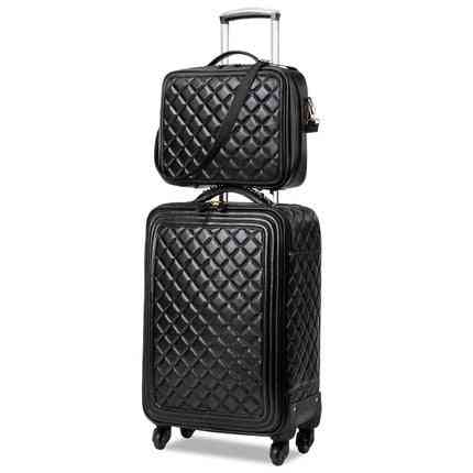 Læder rullende bagage sæt, spinner høj kvalitet luksus kuffert hjul rejsetaske
