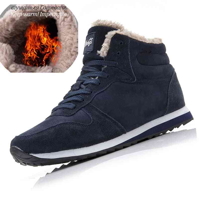 Men Boots, Warm Ankle, Leather Shoes, Winter Sneakers