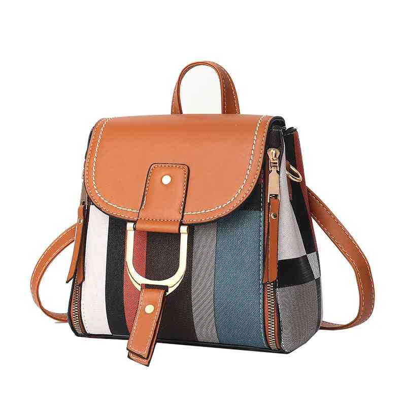 Women Grid Backpacks, Zipper Pocket School Bag / Purse