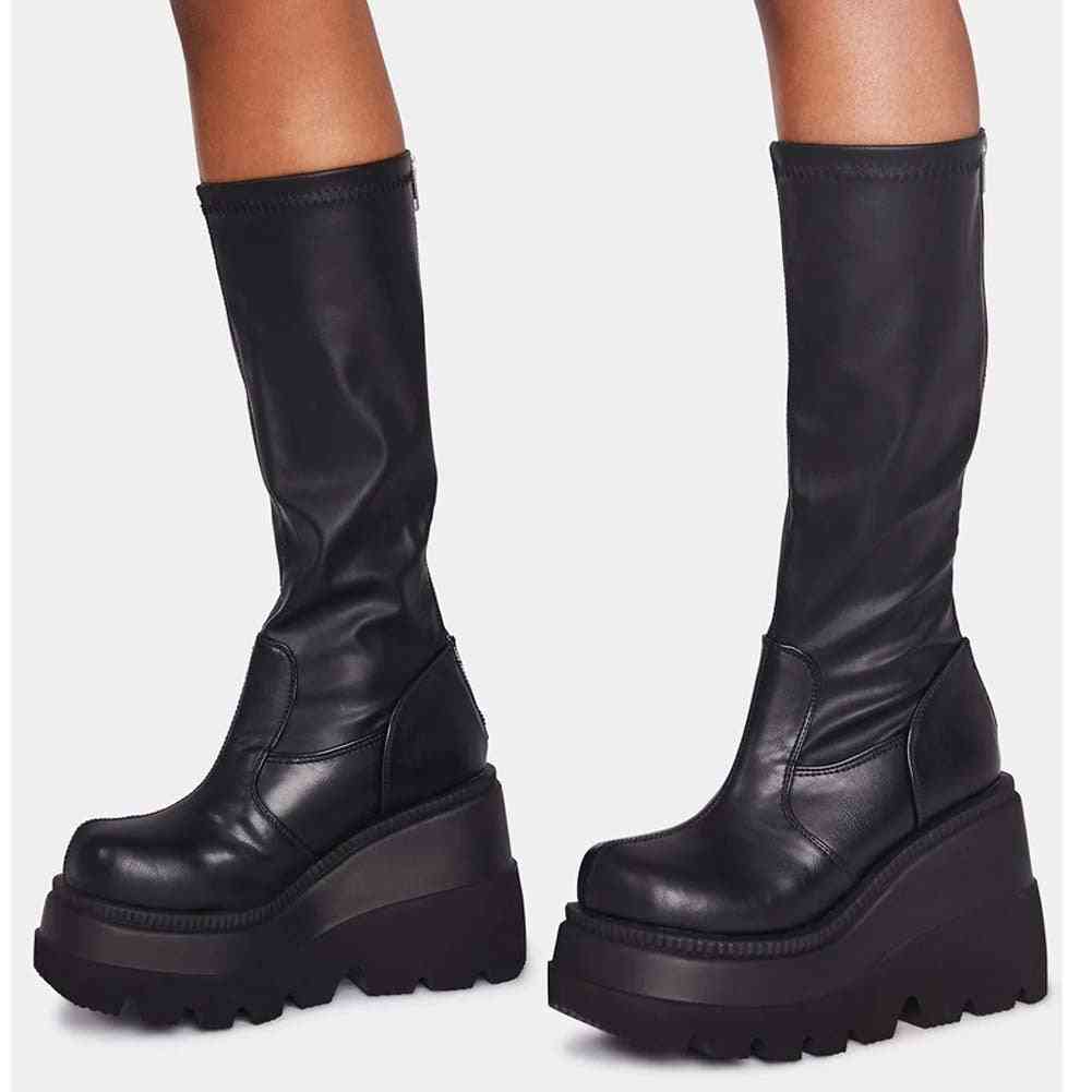 Platform Chunky Heel, Mid-calf Casual Boots For Women