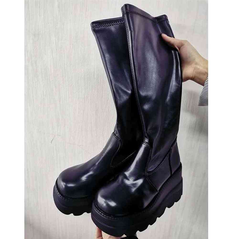 Platform Chunky Heel, Mid-calf Casual Boots For Women