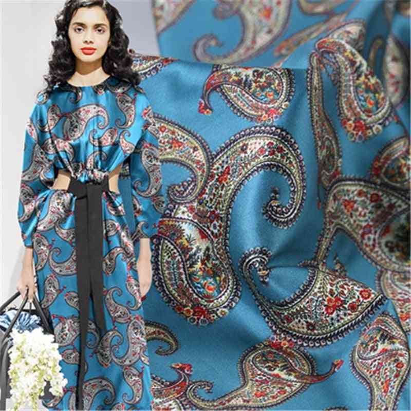 Paisley Pattern Silk Spandex Satin Fabric Floral Design Dress Cloths