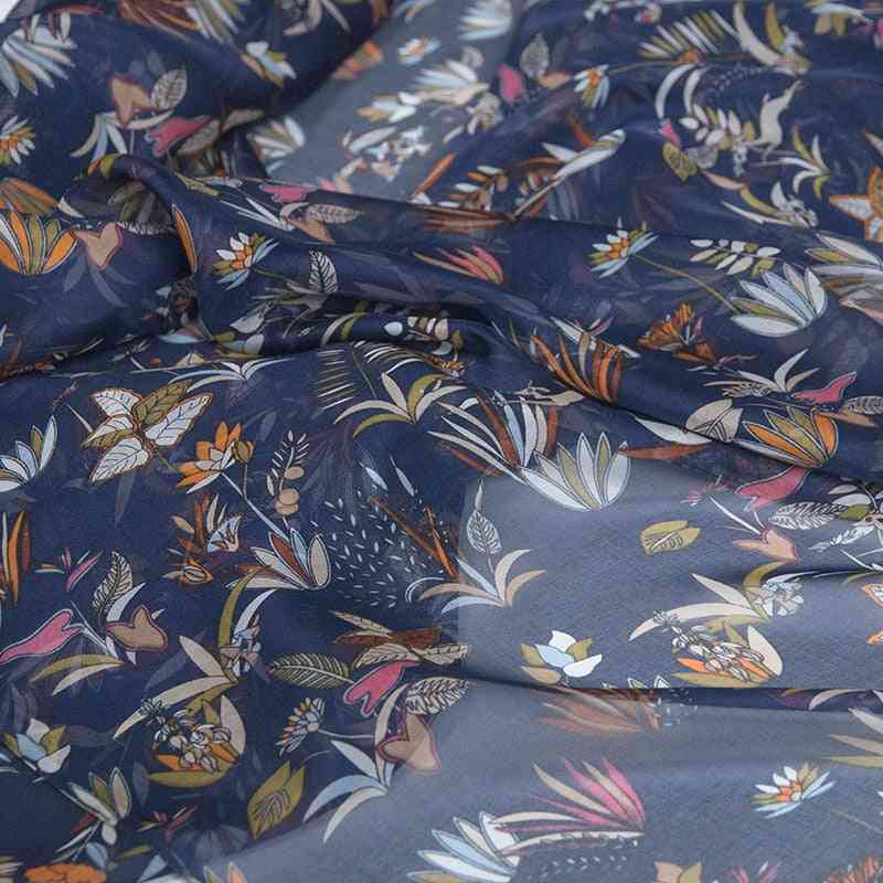 50cm kék virág 100% sifon vékony átlátszó selyem pizsama szövetruhák