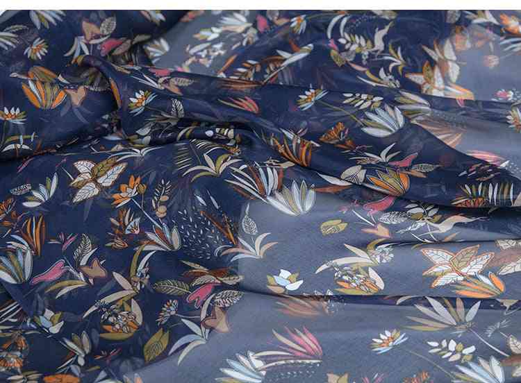 50cm Blue Flower 100% Chiffon Thin Transparent Silk Pajamas Fabric Cloths