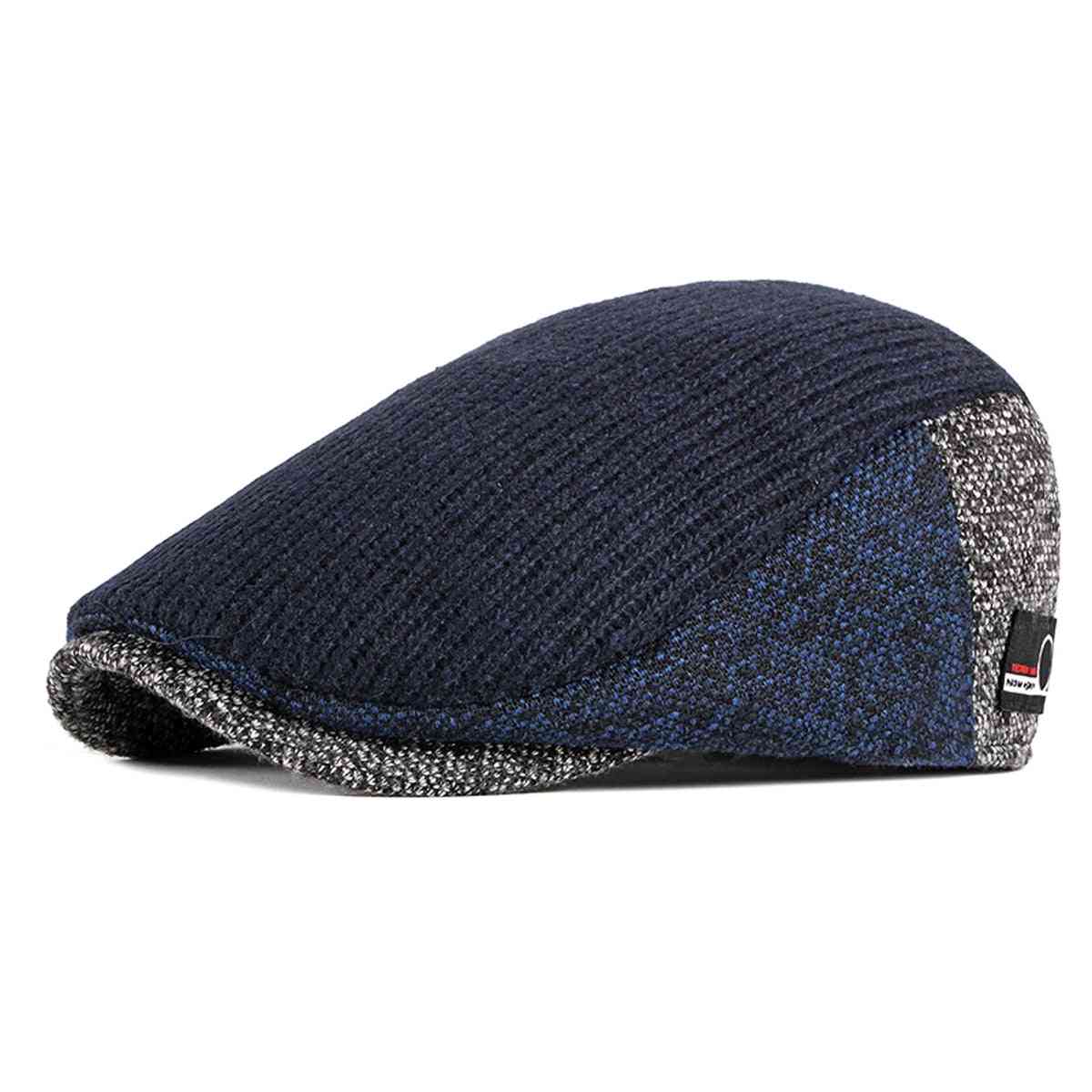Fashion Men's Knitted Patchwork Flat Beret Hats