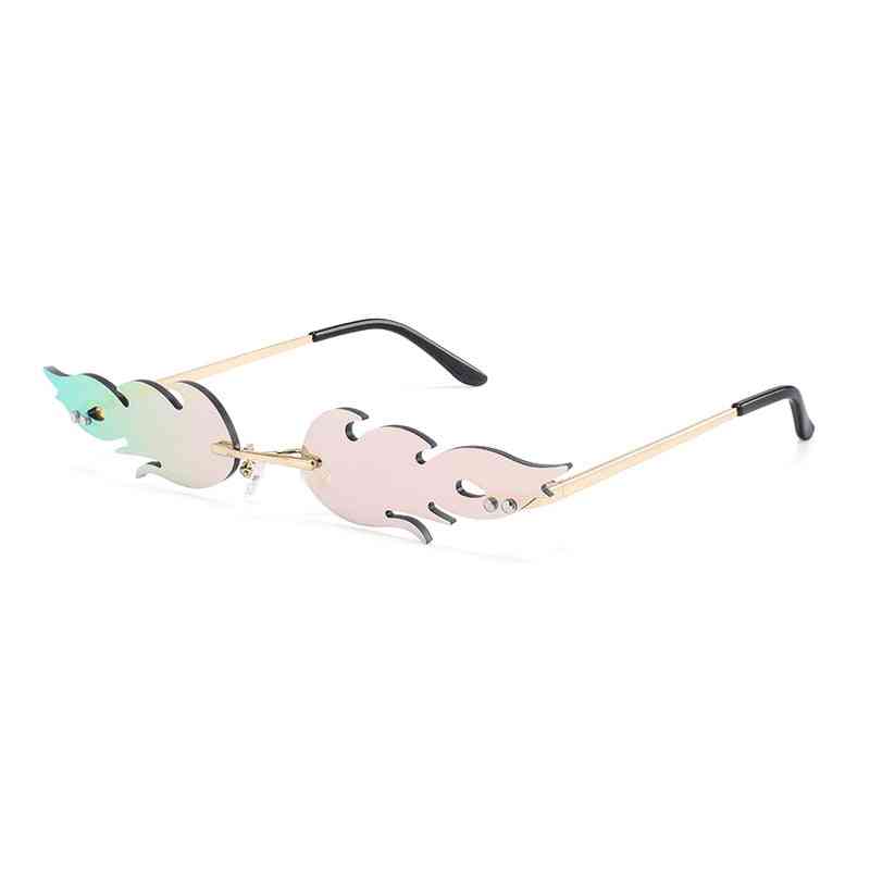 Luxus divat tűzláng napszemüveg, női perem nélküli hullám fém árnyalatú szemüveg