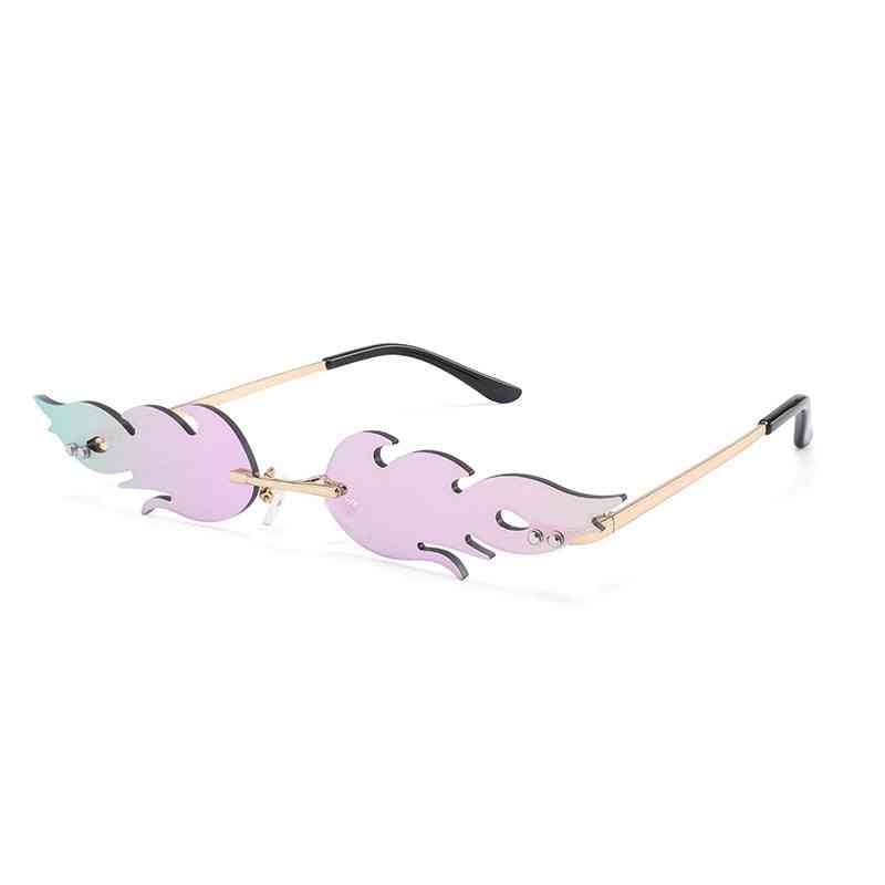 Luxus divat tűzláng napszemüveg, női perem nélküli hullám fém árnyalatú szemüveg