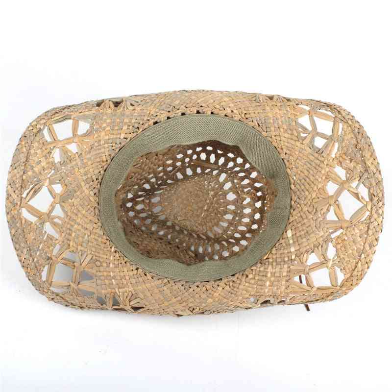 Natural Straw Handwork Weave Cowboy Hats For Lady Dad Summer Western