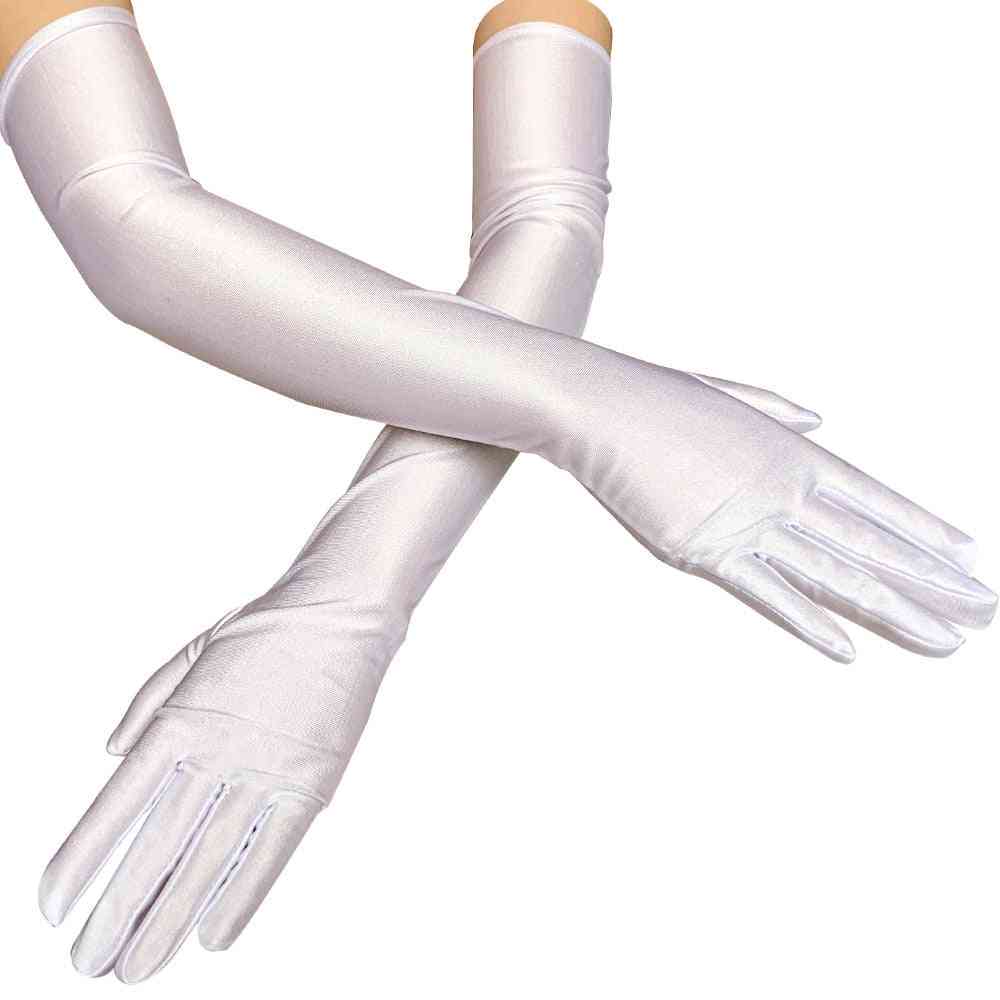 Elbow Stretch Satin, Fingers Long Gloves - Women Flapper Matching Costume