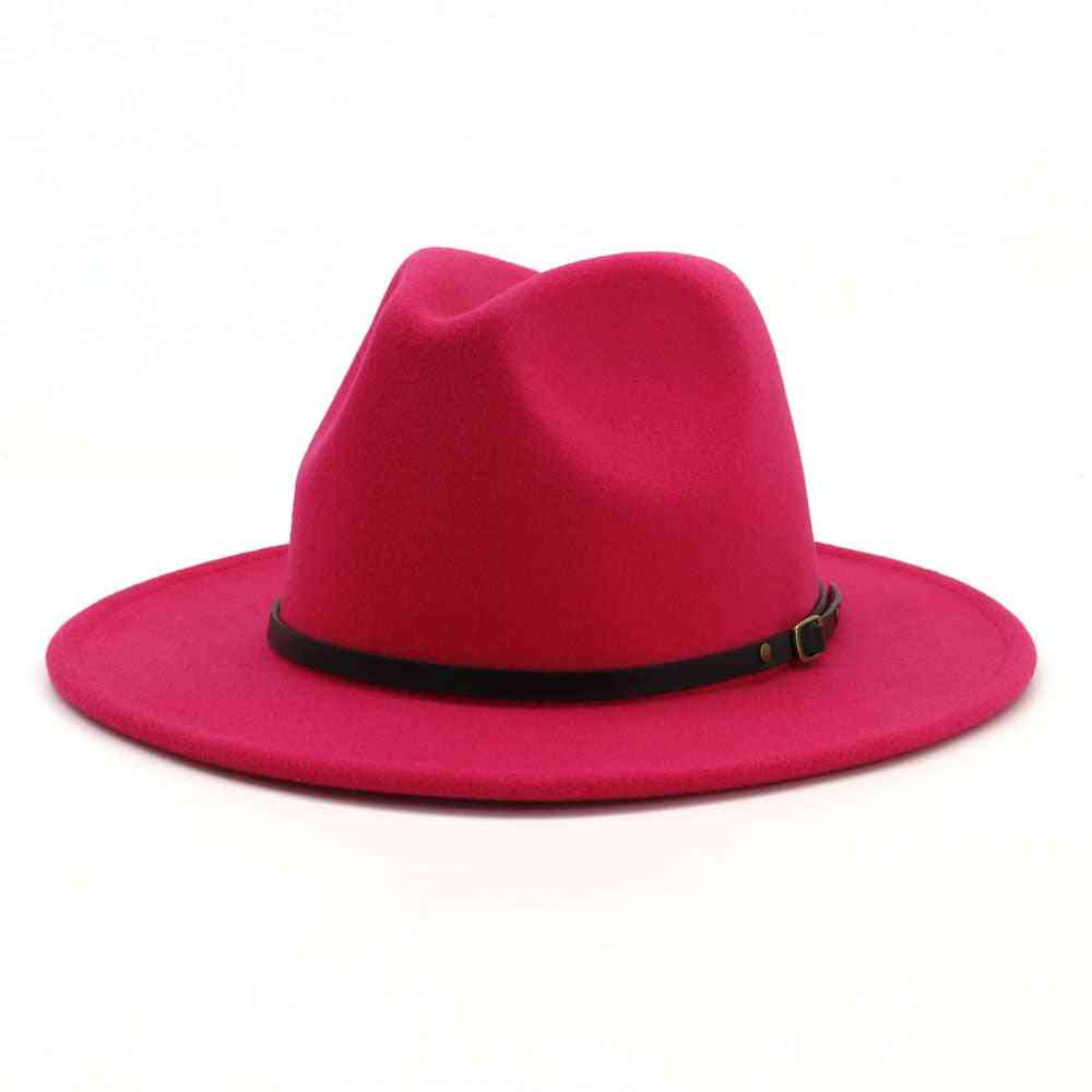 Women Artificial Wool Felt Jazz Fedora Hats, Flat Brim Panama Trilby Party Hat
