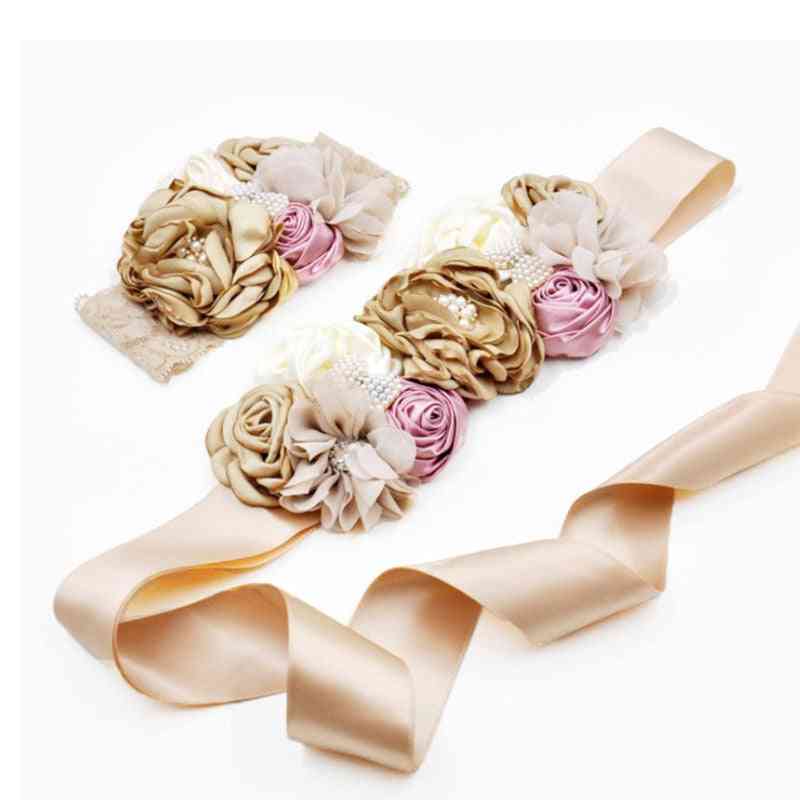 Curling perle håndlavet rosenblomst bånd hårbånd & bælte