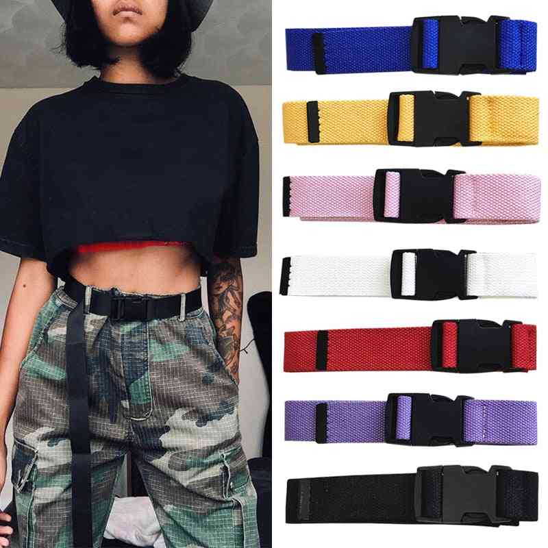 Adults Adjustable Vintage Plastic Buckle Elastic Korean Style Canvas Belts