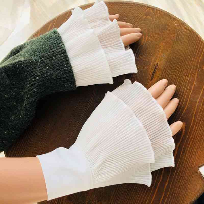 Layered Ribbed Striped Horn Cuffs - Detachable Fake Sleeve Wrist Warmer