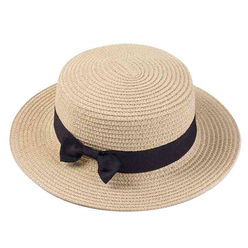 Unisex Flat Brom Bowknot Panama Casual Hats