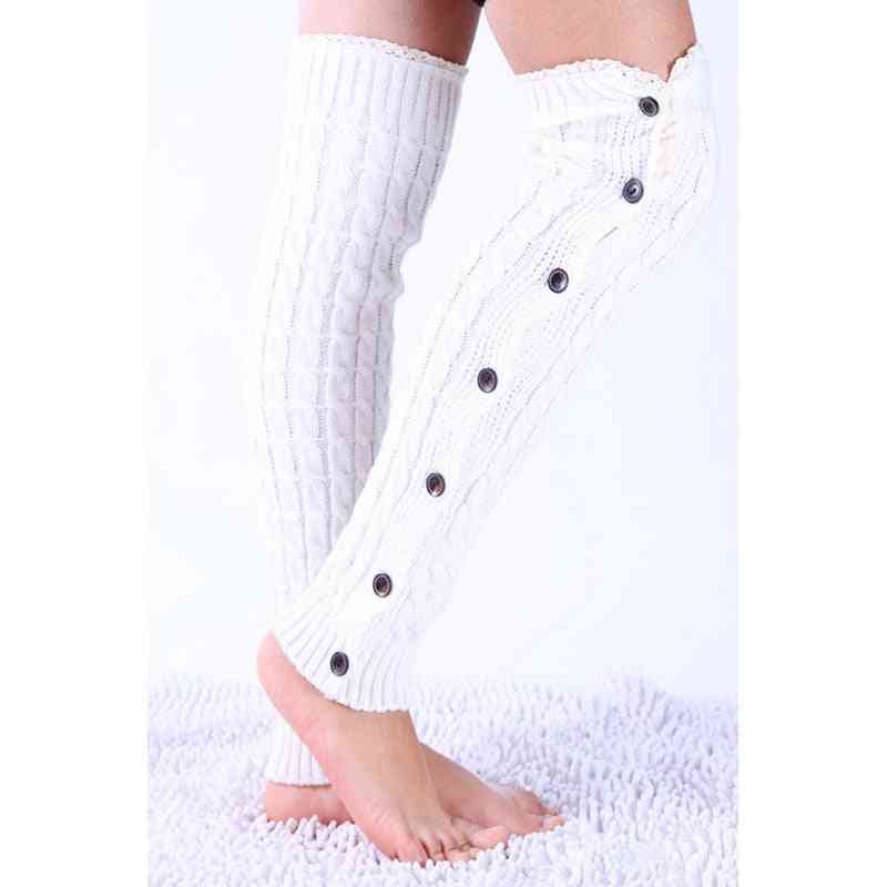 Women Lace Button Leg Warmer Knitted Stocking Boot Gaiters Covers