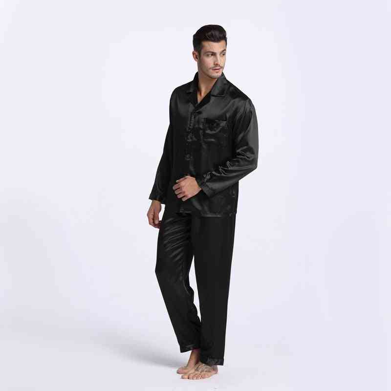 Satin Silk Pajama Set, Men Pajamas Silk Sleepwear Sexy Modern Style Soft Nightgown