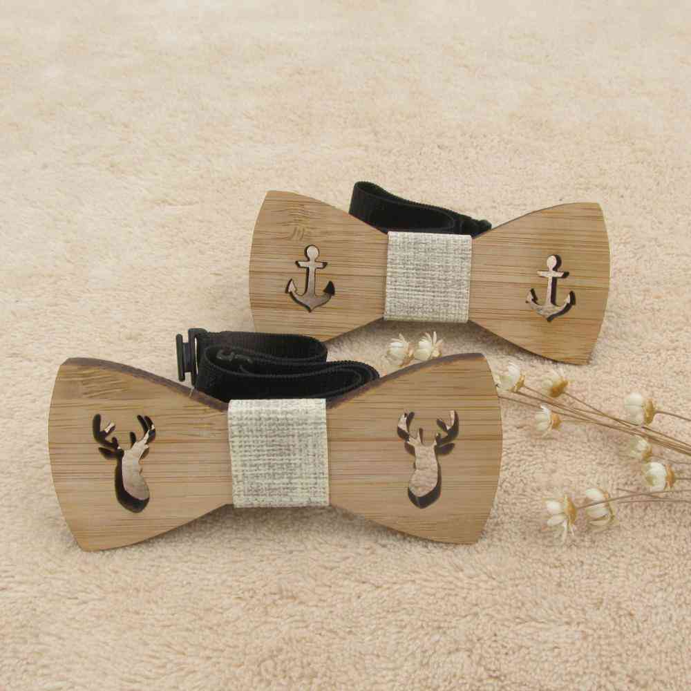 Classic Bamboo Wood Bow Ties Laser Cut Wooden Kids Butterfly Knots Cravat