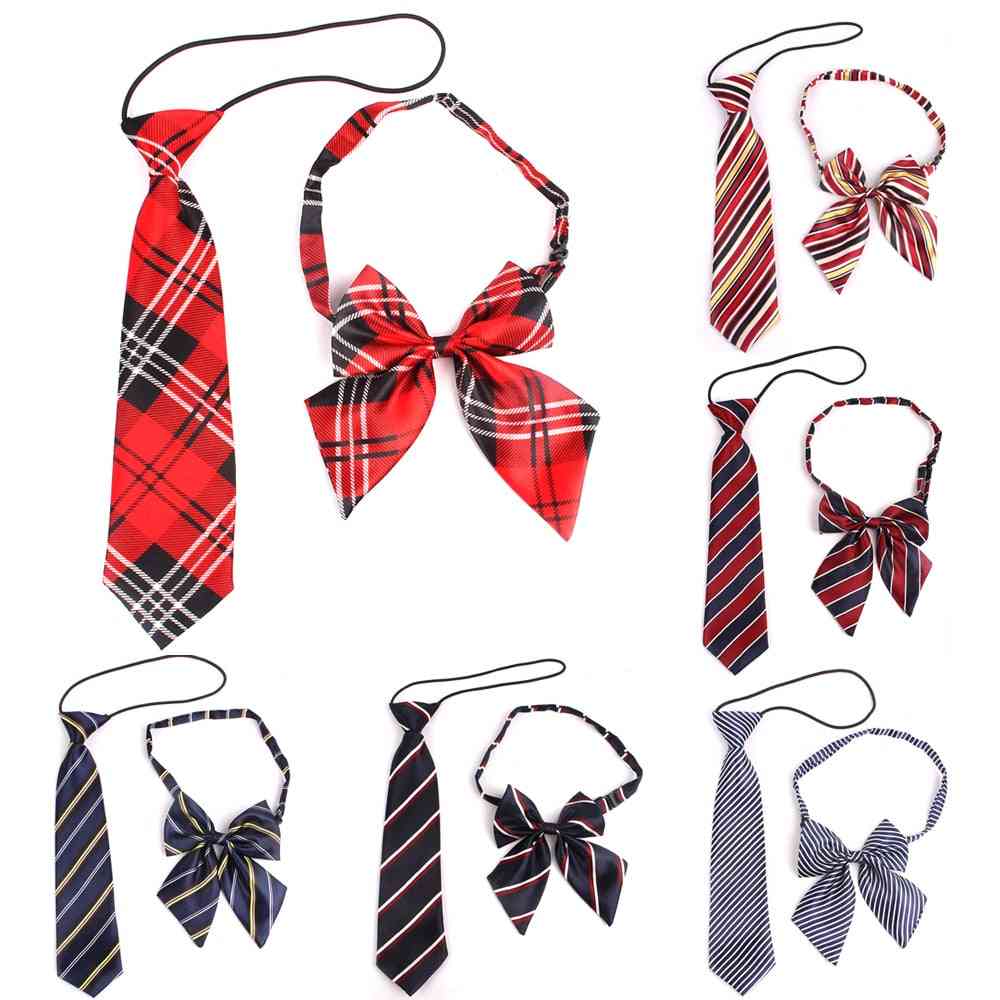 Rubber String Necktie Polyester Plaid Neck Tie For Suits Skinny Slim Men
