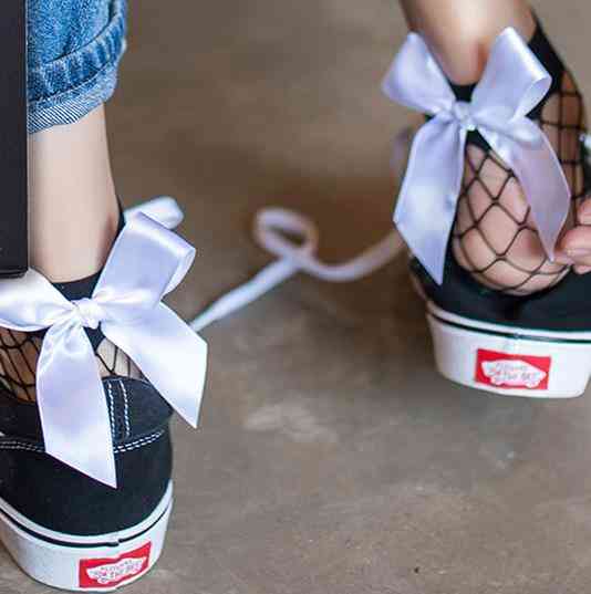 Women Sexy Black Mesh Short Ankle Socks With Cute Bow